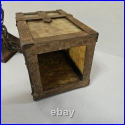 Vintage Arts Crafts Mission Lantern Sconce Slag Glass Brass Hanging Chain Light