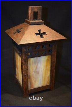 Vintage Arts & Crafts Mission Oak Wood & Slag Glass Pendant Lamp shade only