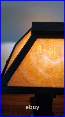 Vintage Arts & Crafts Wooden Slag Glass Table Lamp