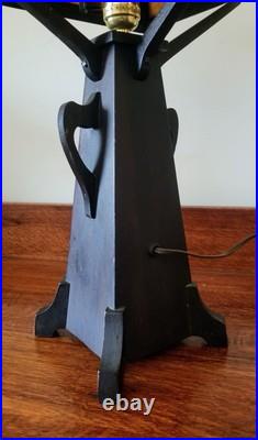 Vintage Arts & Crafts Wooden Slag Glass Table Lamp