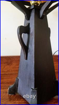 Vintage Arts & Crafts Wooden Slag Glass Table Lamp