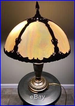 Vintage Authentic Dale Tiffany 2 Light 24 Table Lamp Slag Marble Glass Shade
