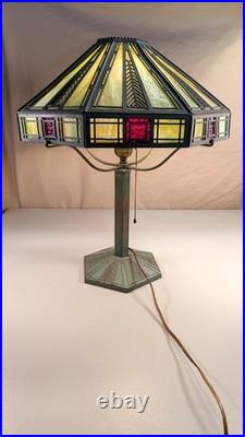 Vintage B&H 216 Arts & Crafts Slag Glass Table Lamp Original Patina