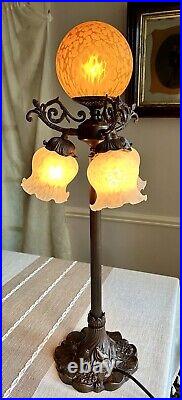 Vintage Banquet Parlor Art Nouveau Lamp, Meyda Tiffany Style Slag Glass 30 Tall