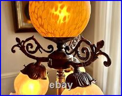 Vintage Banquet Parlor Art Nouveau Lamp, Meyda Tiffany Style Slag Glass 30 Tall