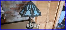 Vintage Blue Slag Glass Table Lamp 15 Shade Dual Pull Chain Art Nouveau Style Vintage Blue Slag Glass Table Lamp 15 Shade Dual Pull Chain Art Nouveau Style