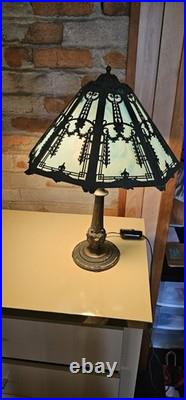 Vintage Blue Slag Glass Table Lamp 15 Shade Dual Pull Chain Art Nouveau Style Vintage Blue Slag Glass Table Lamp 15 Shade Dual Pull Chain Art Nouveau Style