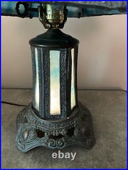 Vintage Blue Slag Glass Table Lamp By EF & EF Industries 1973