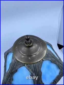 Vintage Blue Stained Glass Lamp Slag glass Vintage Blue Stained Glass Lamp Slag glass
