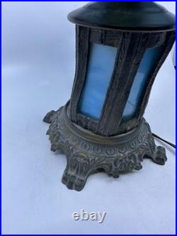 Vintage Blue Stained Glass Lamp Slag glass Vintage Blue Stained Glass Lamp Slag glass
