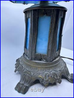 Vintage Blue Stained Glass Lamp Slag glass