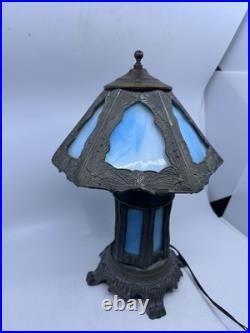 Vintage Blue Stained Glass Lamp Slag glass
