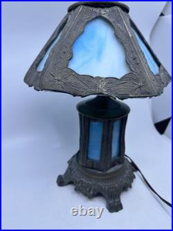 Vintage Blue Stained Glass Lamp Slag glass