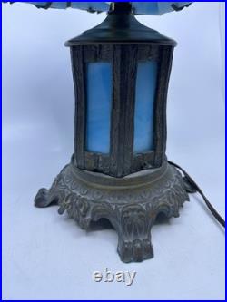 Vintage Blue Stained Glass Lamp Slag glass Vintage Blue Stained Glass Lamp Slag glass