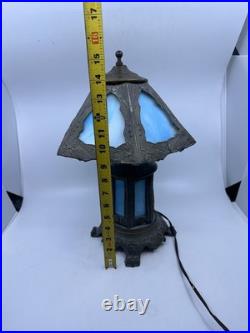 Vintage Blue Stained Glass Lamp Slag glass