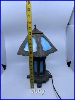 Vintage Blue Stained Glass Lamp Slag glass