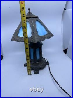 Vintage Blue Stained Glass Lamp Slag glass