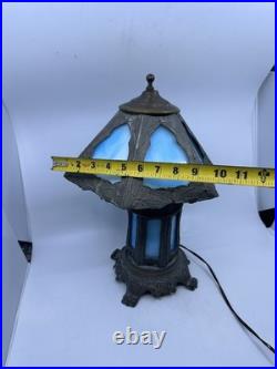 Vintage Blue Stained Glass Lamp Slag glass