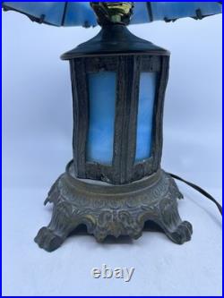 Vintage Blue Stained Glass Lamp Slag glass