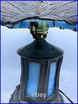 Vintage Blue Stained Glass Lamp Slag glass