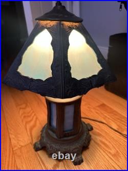 Vintage Blue Stained Glass Lamp Slag glass