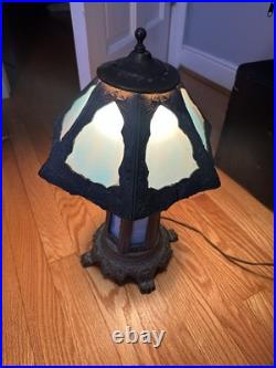 Vintage Blue Stained Glass Lamp Slag glass