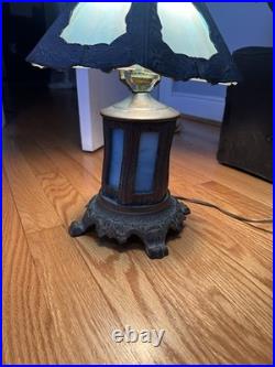 Vintage Blue Stained Glass Lamp Slag glass Vintage Blue Stained Glass Lamp Slag glass