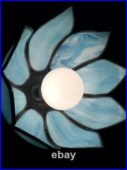 Vintage Blue Tulip Slag Glass Swag Lamp Ceiling Light Fixture