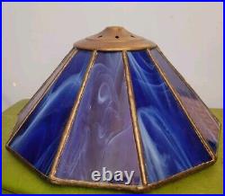 Vintage Blue Yellow Stain Glass Lamp Shade Slag Glass Tiffany Style