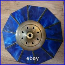 Vintage Blue Yellow Stain Glass Lamp Shade Slag Glass Tiffany Style