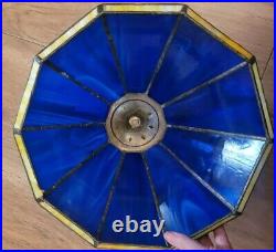 Vintage Blue Yellow Stain Glass Lamp Shade Slag Glass Tiffany Style