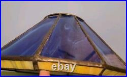 Vintage Blue Yellow Stain Glass Lamp Shade Slag Glass Tiffany Style