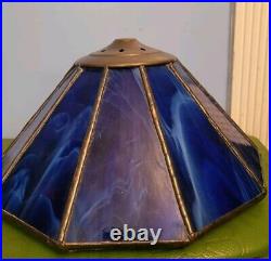 Vintage Blue Yellow Stain Glass Lamp Shade Slag Glass Tiffany Style