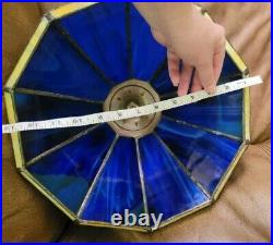 Vintage Blue Yellow Stain Glass Lamp Shade Slag Glass Tiffany Style
