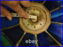 Vintage Blue Yellow Stain Glass Lamp Shade Slag Glass Tiffany Style