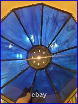 Vintage Blue Yellow Stain Glass Lamp Shade Slag Glass Tiffany Style