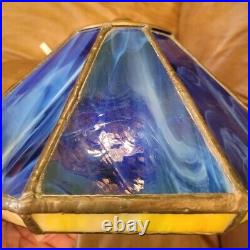 Vintage Blue Yellow Stain Glass Lamp Shade Slag Glass Tiffany Style