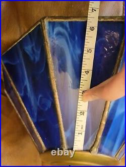 Vintage Blue Yellow Stain Glass Lamp Shade Slag Glass Tiffany Style
