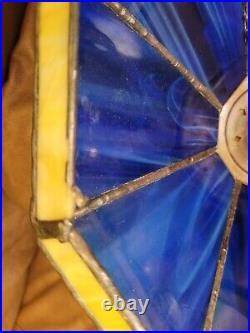 Vintage Blue Yellow Stain Glass Lamp Shade Slag Glass Tiffany Style