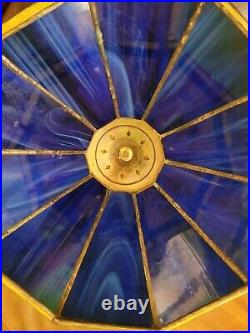 Vintage Blue Yellow Stain Glass Lamp Shade Slag Glass Tiffany Style