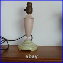 Vintage Boudoir Lamp Green Slag Glass Base Pink Metal Early Plug Rewire Untested