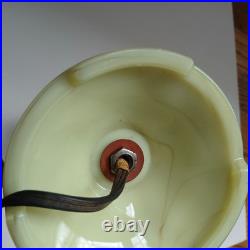 Vintage Boudoir Lamp Green Slag Glass Base Pink Metal Early Plug Rewire Untested