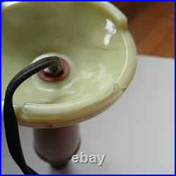 Vintage Boudoir Lamp Green Slag Glass Base Pink Metal Early Plug Rewire Untested