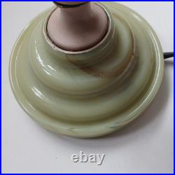 Vintage Boudoir Lamp Green Slag Glass Base Pink Metal Early Plug Rewire Untested