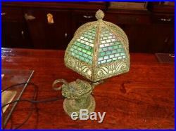 Vintage Bradley and Hubbard slag glass overlay lamp, 1910s, Art Deco alladin