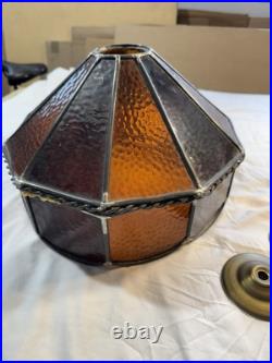 Vintage Brass Color Cast Iron Slag Glass Table Lamp Brown Amber Working Vintage Brass Color Cast Iron Slag Glass Table Lamp Brown Amber Working