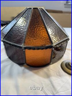 Vintage Brass Color Cast Iron Slag Glass Table Lamp Brown Amber Working Vintage Brass Color Cast Iron Slag Glass Table Lamp Brown Amber Working