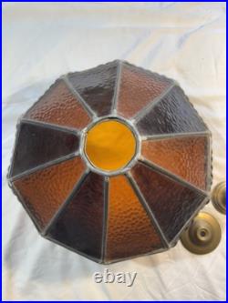 Vintage Brass Color Cast Iron Slag Glass Table Lamp Brown Amber Working Vintage Brass Color Cast Iron Slag Glass Table Lamp Brown Amber Working