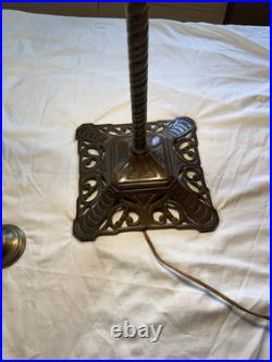 Vintage Brass Color Cast Iron Slag Glass Table Lamp Brown Amber Working Vintage Brass Color Cast Iron Slag Glass Table Lamp Brown Amber Working