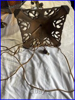 Vintage Brass Color Cast Iron Slag Glass Table Lamp Brown Amber Working Vintage Brass Color Cast Iron Slag Glass Table Lamp Brown Amber Working